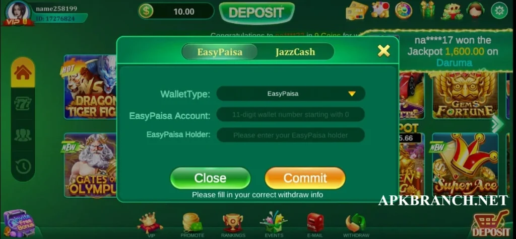 Pak234 Game withdrawal